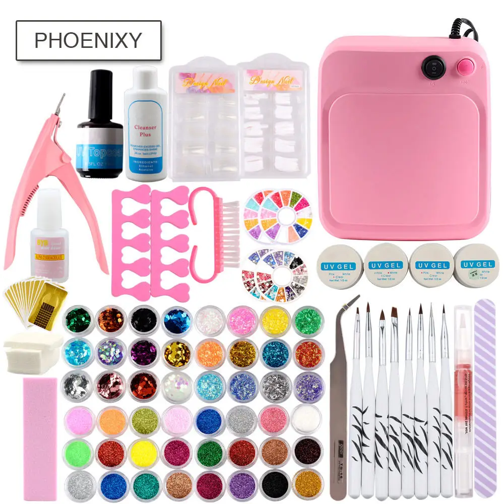 Pink Lamp Kit Маникюрный набор для наращивания ногтей гелевая Полировка Для ногтей порошок Полупостоянный 36 Вт сушилка лампа набор инструментов для дизайна ногтей - Цвет: Pink Lamp Kit