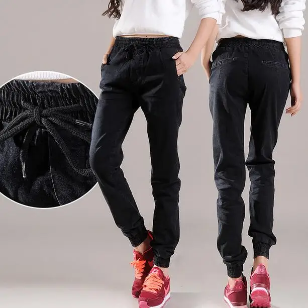 Женские джинсы шаровары модные джинсовые штаны с эластичной резинкой на талии