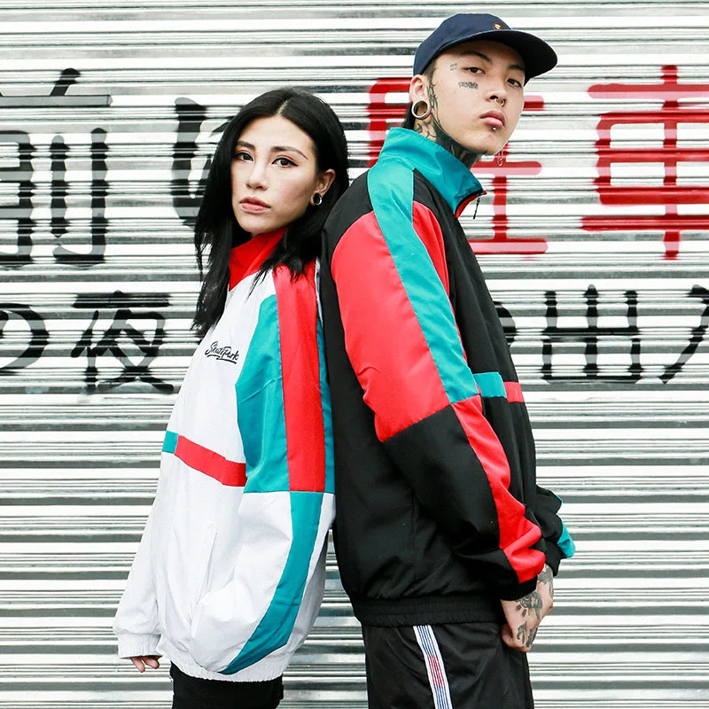 Мужская ветровка в стиле хип хоп черная винтажная куртка пэчворк повседневный