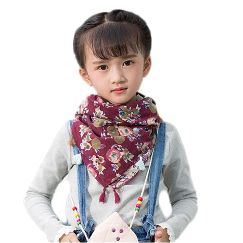 Двухцветный Детский шарф с кисточками и цветочным принтом треугольное полотенце