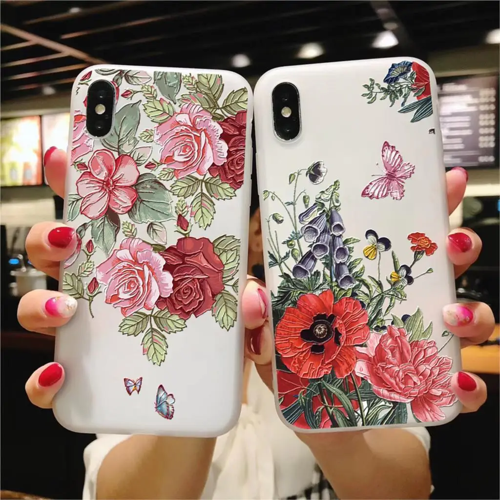 Чехол из ТПУ с 3D тиснением и матовым цветком для Huawei Honor View 20 8X 10 7A Play 9 P30 P20 P9 P10 Pro Lite