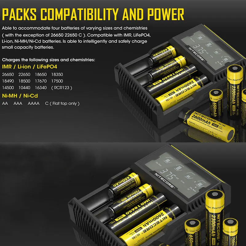100% оригинальное зарядное устройство D4 ЖК дисплей интеллектуальное Li Ion 18650 14500 16340