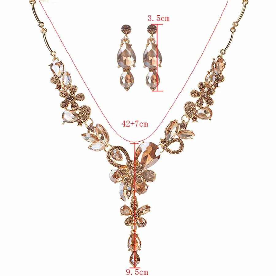 Большой размер полный фианит цветок Ювелирные наборы AAA Кристалл ожерелье серьги