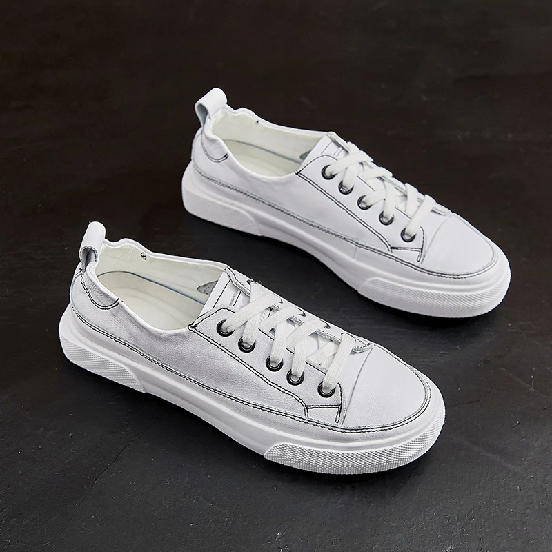 Новинка Весенняя лаконичная женская обувь из натуральной кожи тапочки плоские