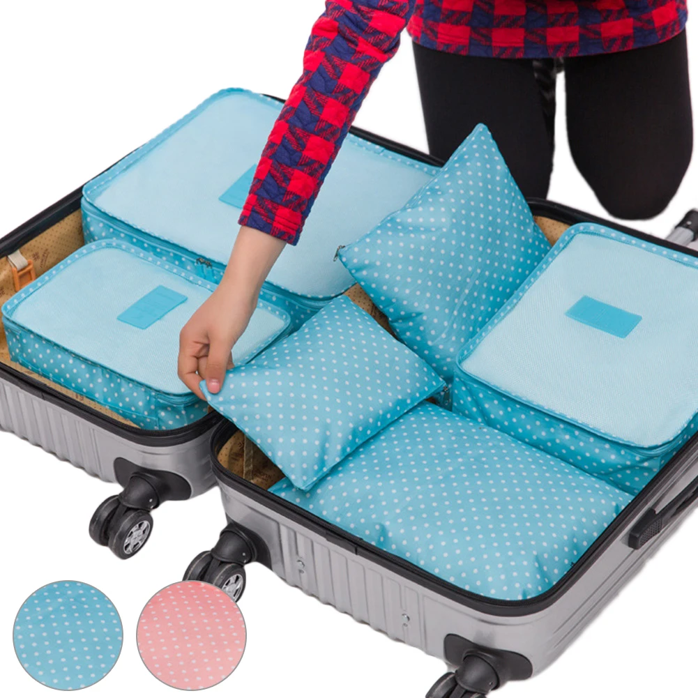 Новый Синий Розовый 6 шт./компл. Для женщин мужчин Travel горошек сумка для хранения