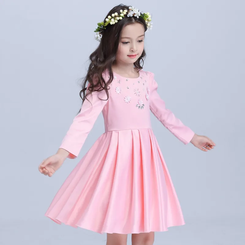 Розовое платье для девочек праздничная одежда с цветочным узором Vestido свадьбы 2018