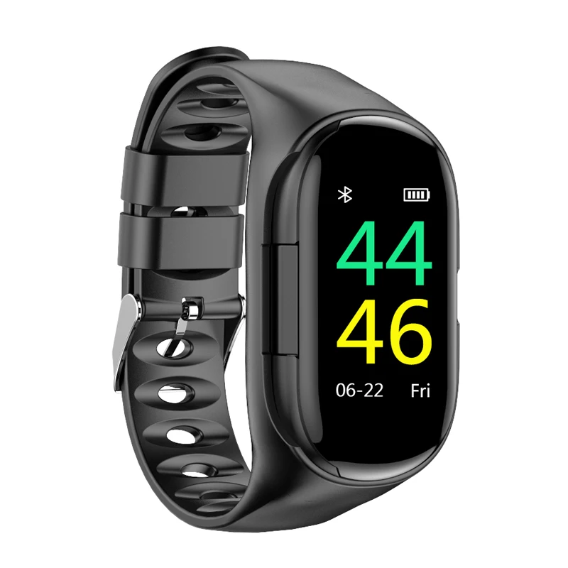 Черный Greentiger M1 умный браслет Bluetooth наушники TWS стерео наушники AI умные часы монитор сердечного ритма во время сна кровяное давление - Цвет: Черный