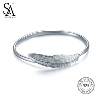 sa silverage 2019 fine jewelry classic women bohemia feather silver bracelets bangles real 925 sterling silver bangles for women