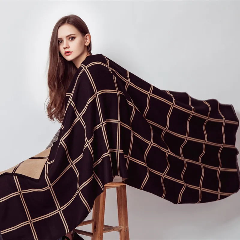 Осенне-зимние клетчатые модные длинные женские шарфы брендовые двойные разных