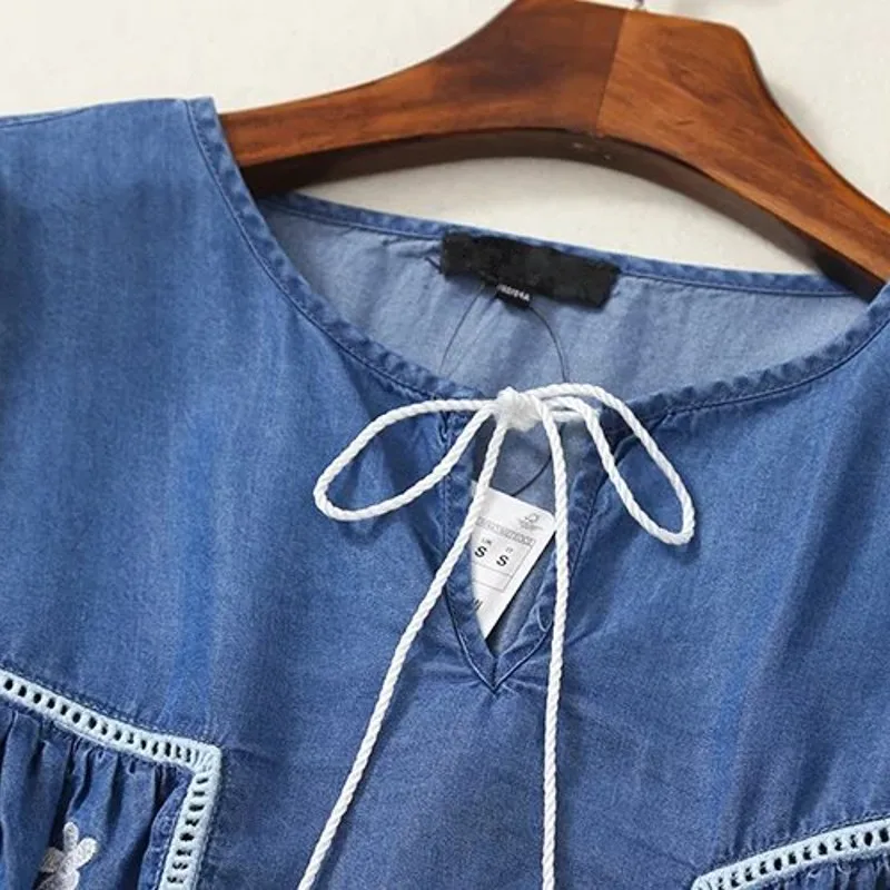 Женская блузка с длинным рукавом вышивкой в стиле ретро кисточками круглым