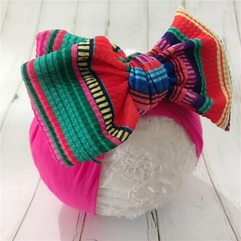 От 0 до 4 лет радужная ткань бант для волос прочная эластичная нейлоновая повязка