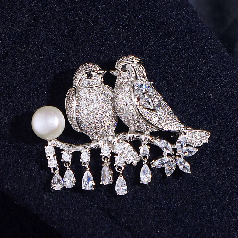 SINZRY dazzling jewelry accessory Imitation pearl cubic zirconia birds brooches pin statement scarf buckles for women | Украшения и