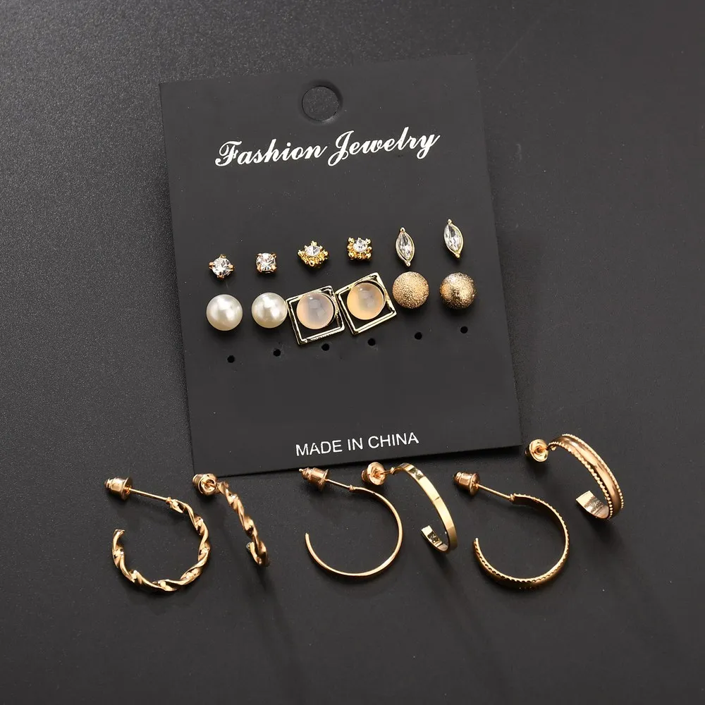 Винтажные женские серьги гвоздики MissCyCy круглые геометрические с имитацией