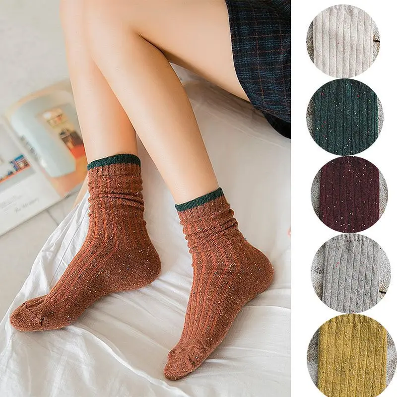 Японские высокие носки для школьниц свободные однотонные женские шерстяные с