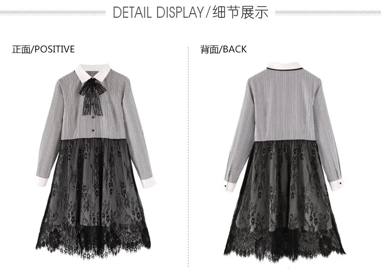 Осеннее модное женское платье рубашка в полоску с длинными рукавами и отложным