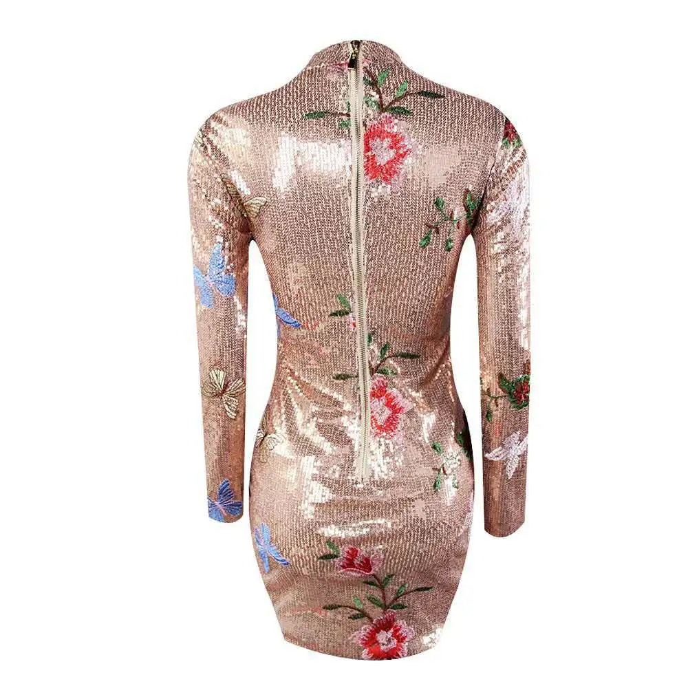 Высококачественное платье с длинным рукавом расшитое блестками праздничное