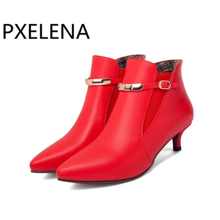 Женские ботильоны на среднем каблуке PXELENA черные/белые/красные полусапожки с