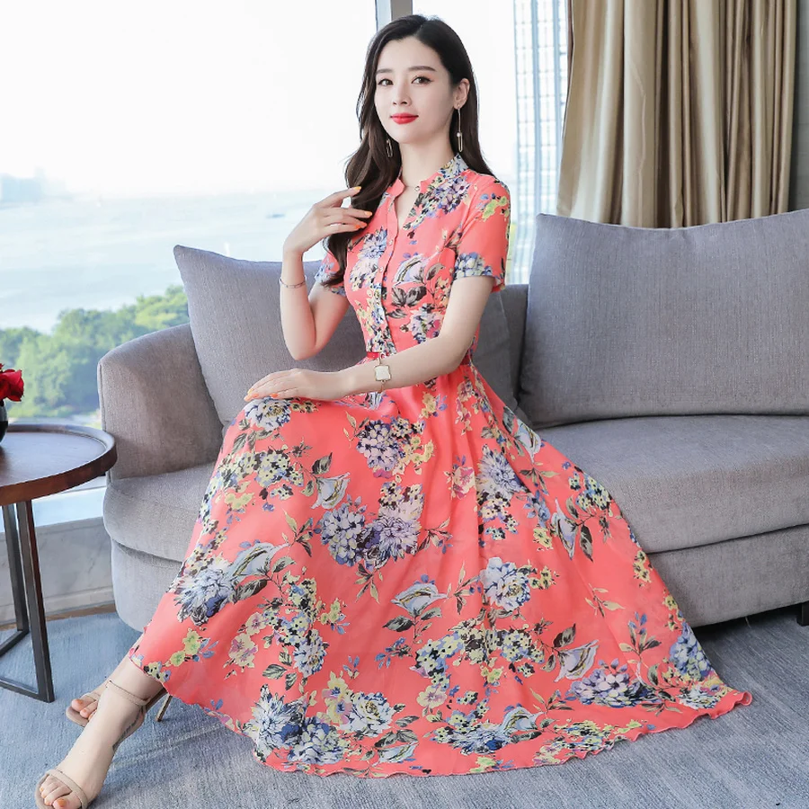 2021 из шифона с цветочным рисунком в богемном стиле Платья средней длины