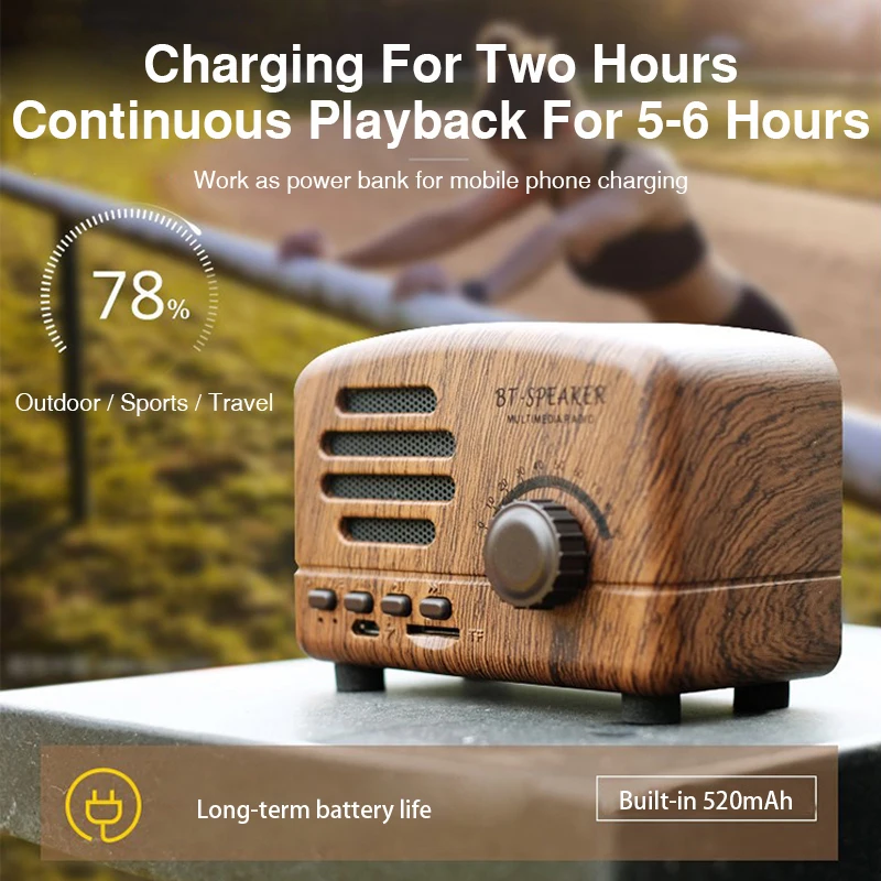 Retro Speaker Subwoofer Bass Mini Bluetooth Outdoor Portable with FM Radio Hands-Free For Phone PC | Электроника
