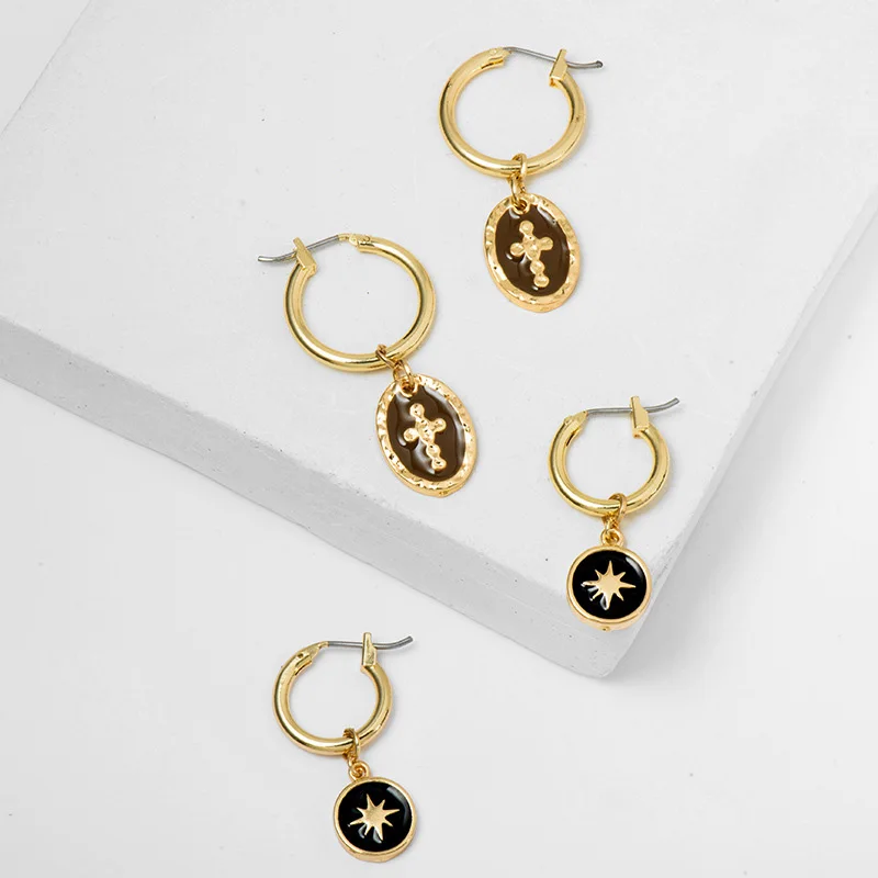 Женские серьги кольца с подвеской в виде звезды|Серьги-кольца| |