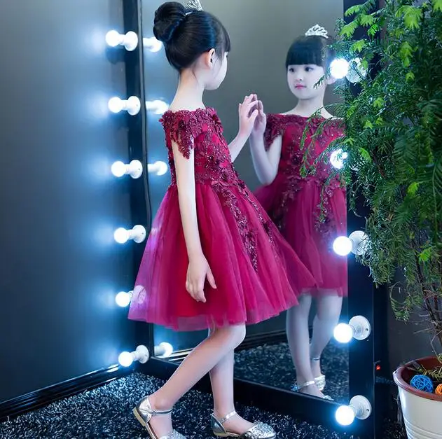 New Girls Shoulderless Red Lace Appliques Dress Pageant Wedding Party Formal Occassion Bridesmaid Tulle | Детская одежда и обувь