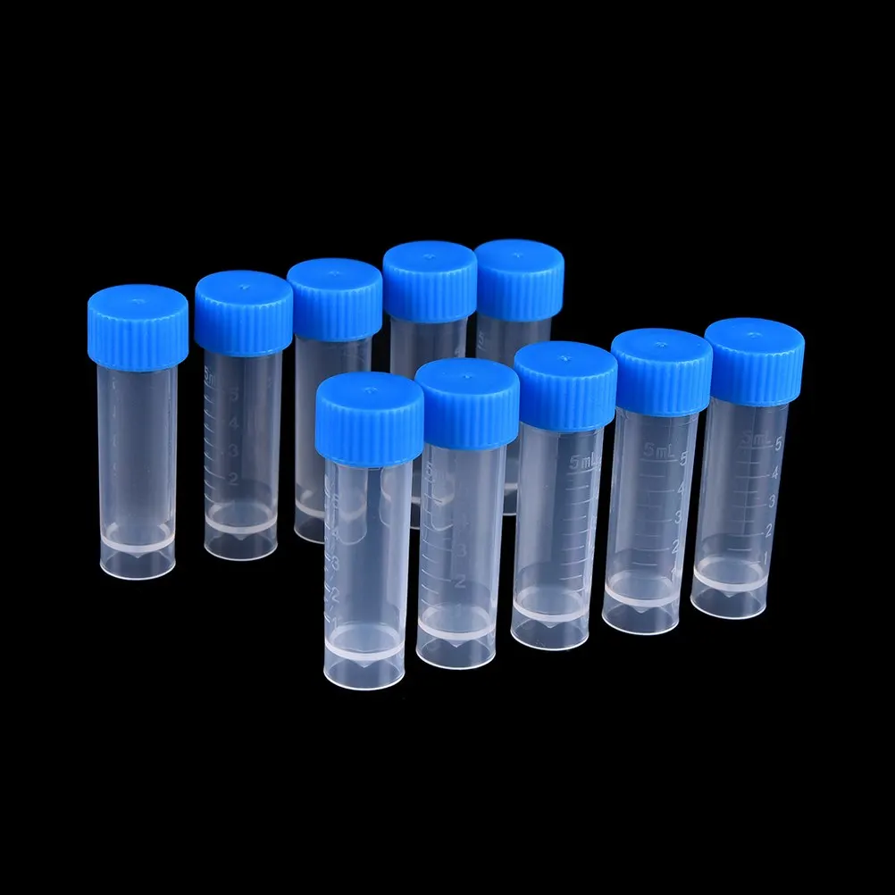 

10 Pcs * 5ml Laboratory Chemistry Plastic Test Tubes Vials Seal Caps Pack Container for Office School Chemistry Supplies