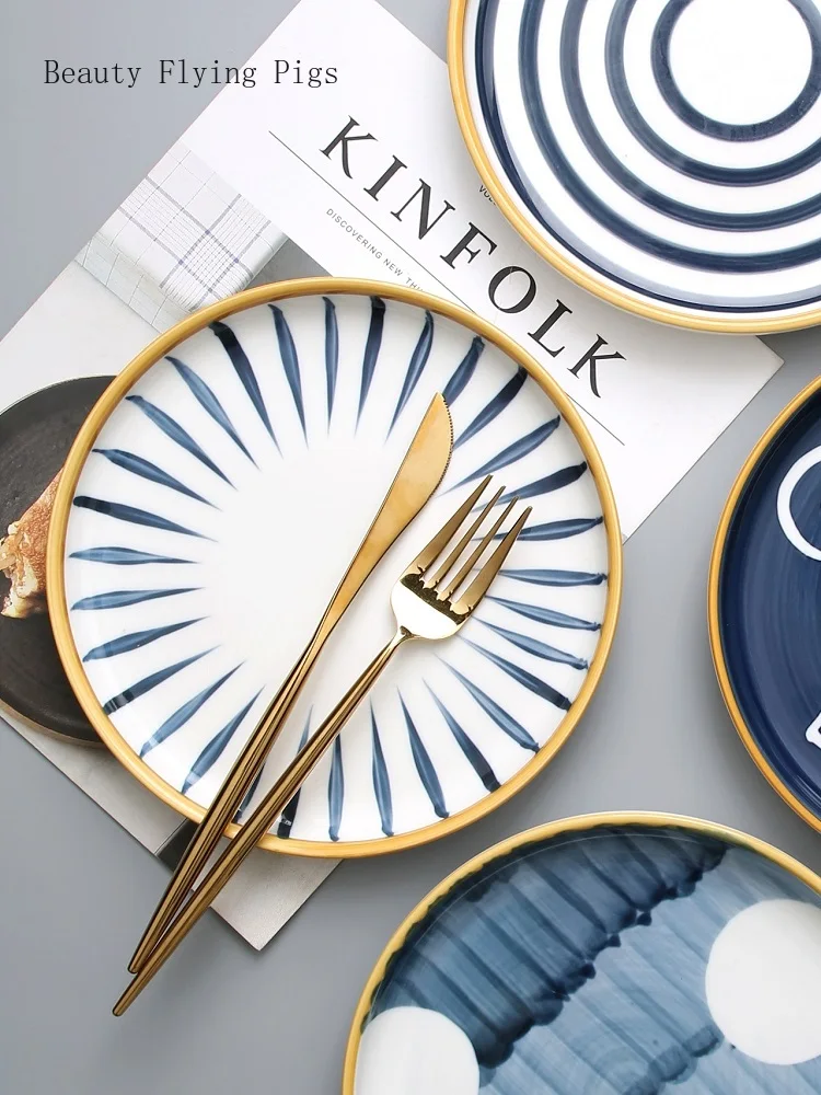 Керамическая тарелка ручной росписи в японском стиле креативное домашнее блюдо