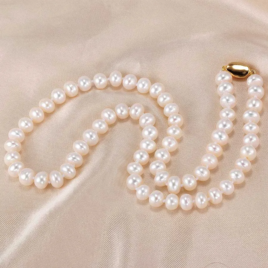 white pearl Высокое качество, натуральный пресноводный жемчуг, ожерелья для женщин, модное Золотое ювелирное изделие, свадебное белое розовое ожерелье с настоящим жемчугом - Цвет камня: white pearl