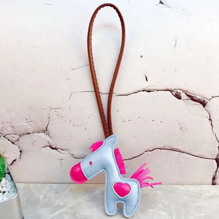 GRACE MOMENTS 8 Colors Men Genuine PU Leather Cute Horse Keychain Metal Car Key Ring Women Chain Holder Accessories | Украшения и
