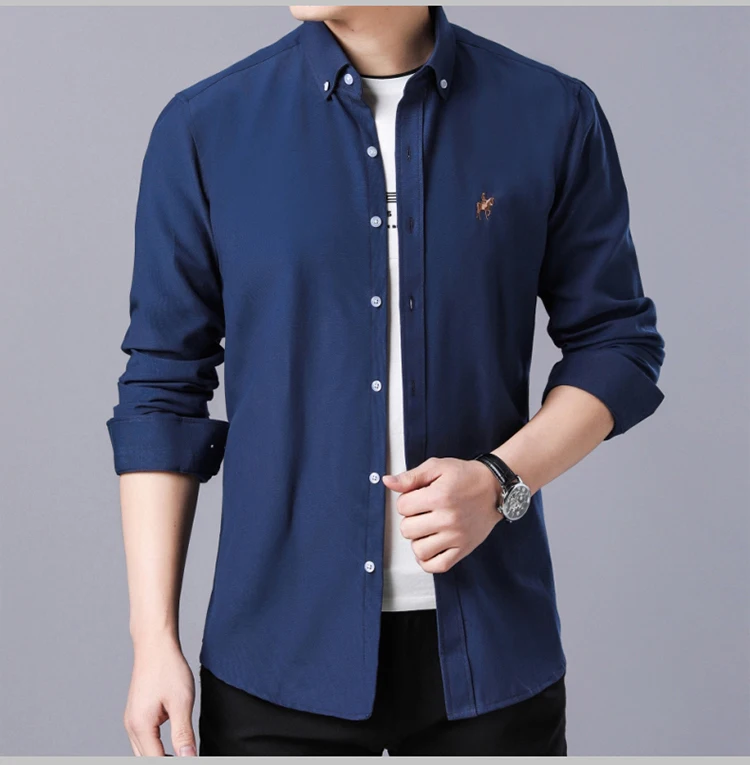 Рубашка мужская Длинный рукав Оксфорд ткань slim fit дыхание comfrotable качество модные бизнес мужские повседневные рубашки