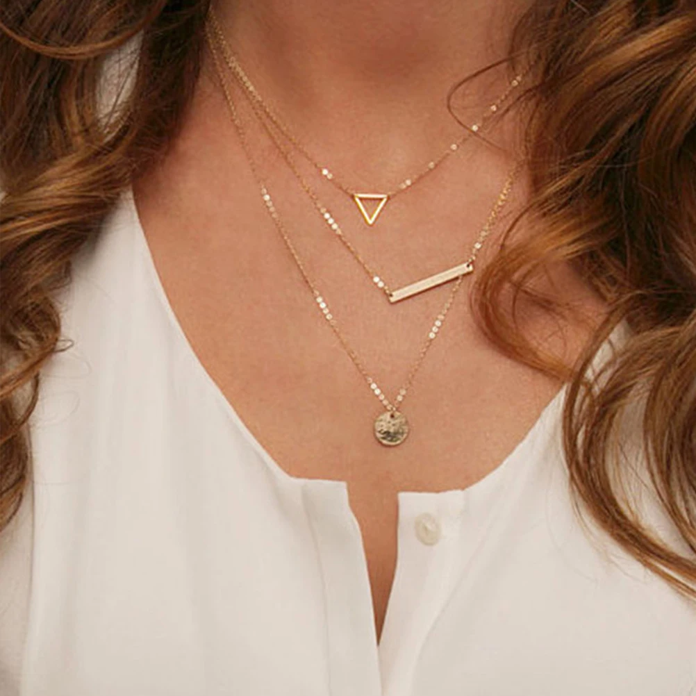 Многослойная подвеска ожерелье с тройной цепочкой колье ювелирное изделие