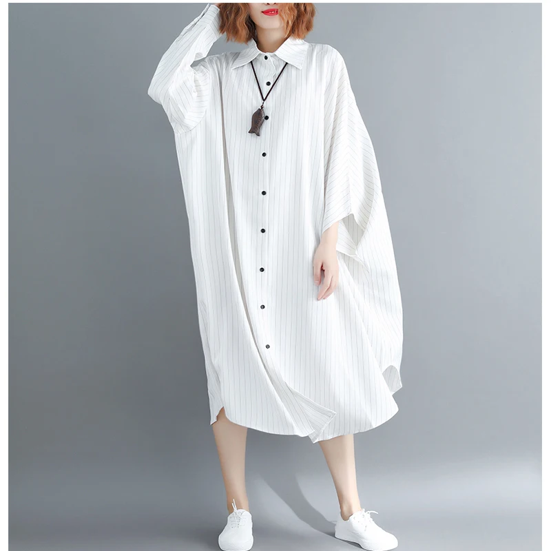 Женская свободная тонкая рубашка большого размера Осенняя полосатая с