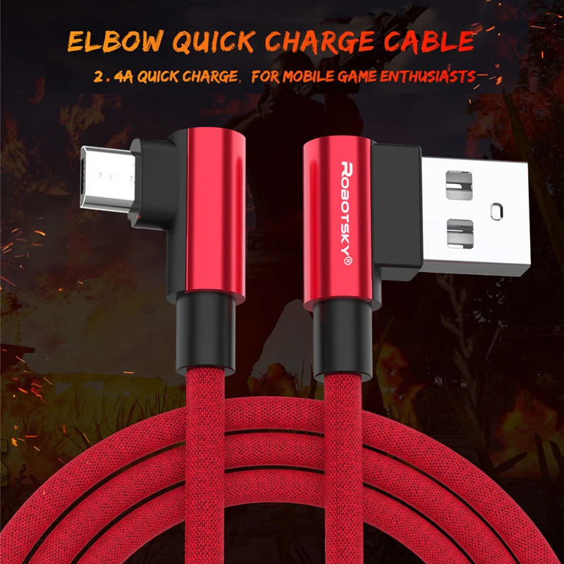 2.4A Micro USB 90 градусов кабель для быстрой зарядки нейлоновая оплетка для мобильного телефона USB кабель для передачи данных для samsung S6 S7 Xiaomi huawei LG