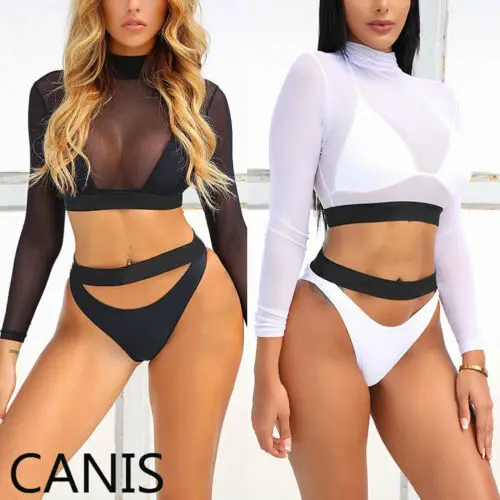 Сексуальный бандажный комплект бикини с длинным рукавом бюстгальтер пуш ап