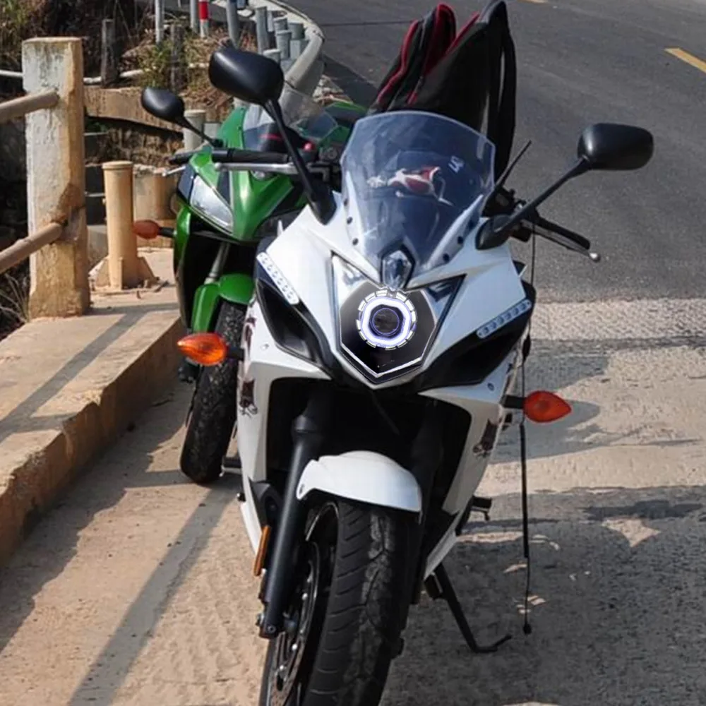 Передние фары KT для мотоцикла Yamaha FZ6R 09 16 Двойной &quotГлаз ангела&quot Глаз демона HID