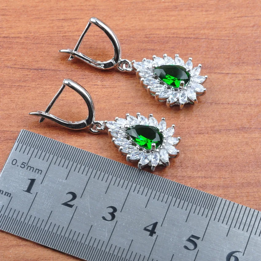 Серебряный Цвет капли воды Ювелирные наборы зеленый фианит женский модный