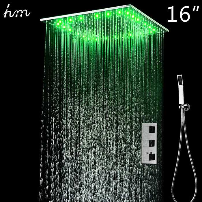 HM-850001-16inch-led Concea светодиодный Термостатический смеситель для душа комплект SUS304 с зеркальной поверхностью Панель с 2" Встраиваемая потолочная светодиодный Насадки для душа дождь туман спа hm - Цвет: HM-850001-16inch-led