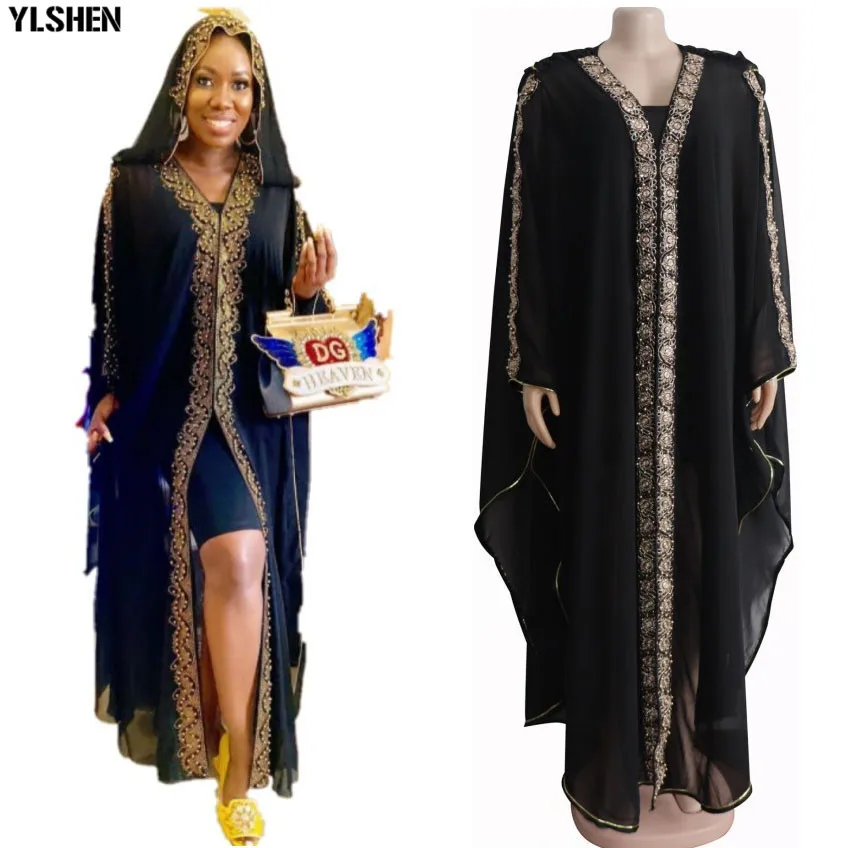2021 с капюшоном летние африканские платья для женщин шифон Abaya Robe Femme размера плюс