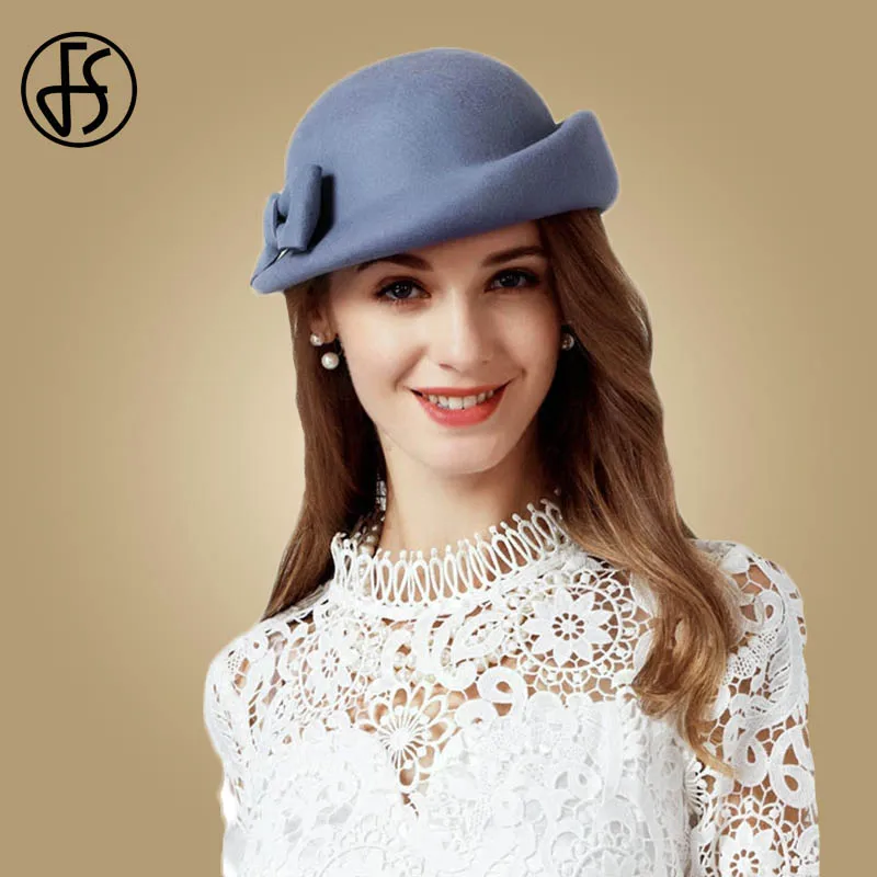 FS весенние женские модные шерстяные шапки для церкви зимние элегантные черные