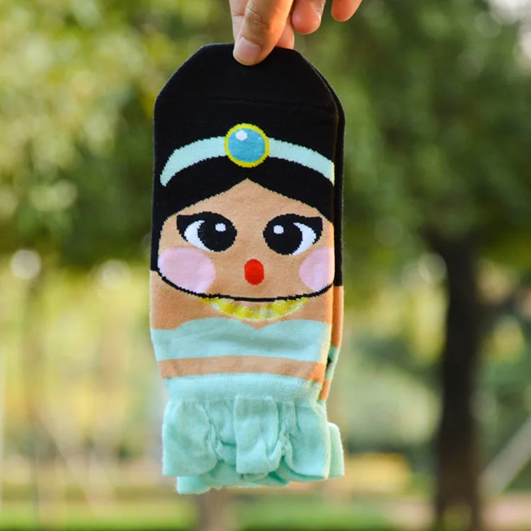 Jasmine Женские носки с героями мультфильмов; сезон весна-осень; хлопковые носки с принтом русалки; Модные женские Носки с рисунком Эльзы и Анны; белые носки до щиколотки; Kawaii Sox - Цвет: Jasmine