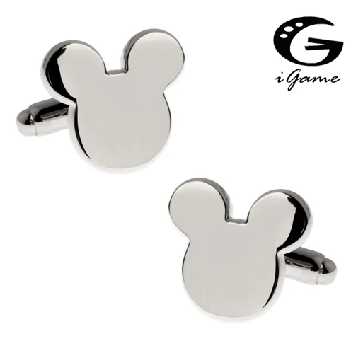 Запонки iGame с изображением Микки Мауса серебристого цвета латунный дизайн