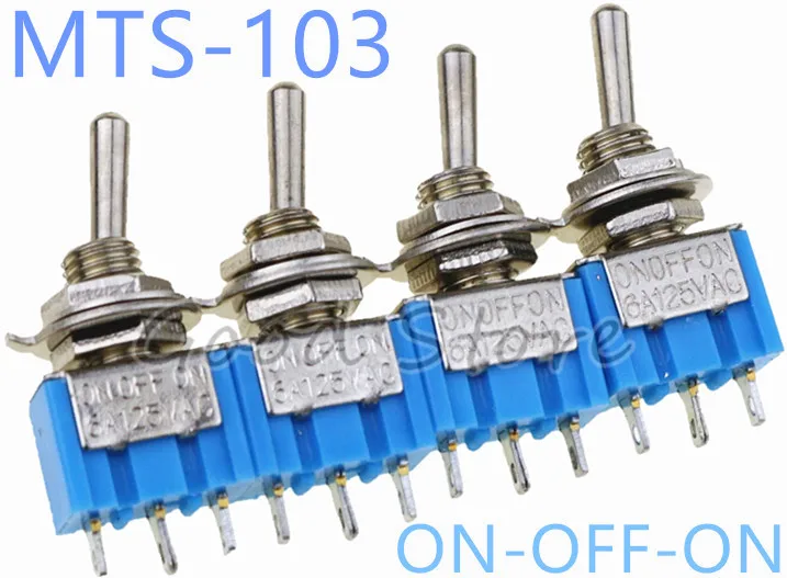 10 шт. ВКЛ ВЫКЛ светильник синий 3Pin 3 положения фиксация MTS 103 AC 125V/6A 250V/3A кнопка