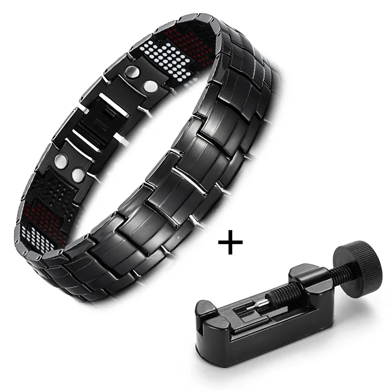black 1 with tool WelMag модные ювелирные изделия Исцеление пихты магнитные браслеты Титан био энергии браслет для мужчин приборы для измерения артериального давления аксессуар - Окраска металла: black 1 with tool
