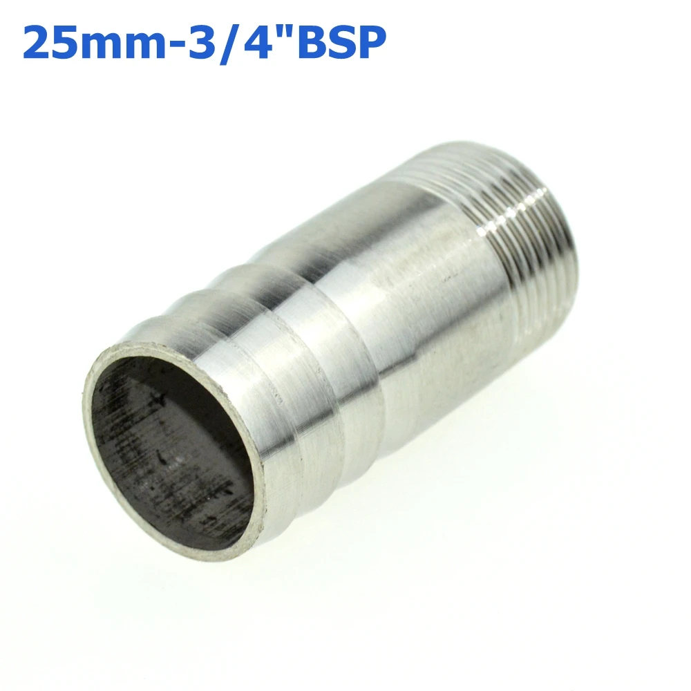 

4PCS 25mm Hose Barb Tail -3/4" Inch BSP Male Thread Connector Joint Pipe Fitting SS 304 Stainless Steel Coupler Adapter