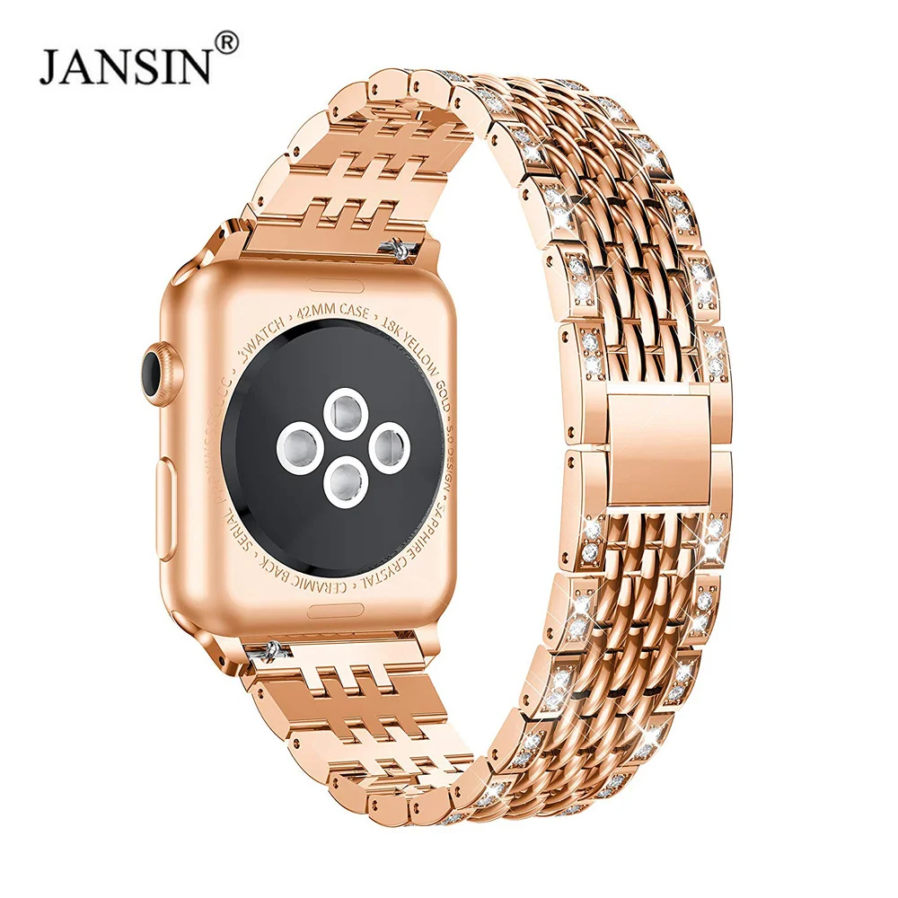 Браслет с бриллиантами JANSIN ремешок из нержавеющей стали для Apple Watch 40 мм 44 38 42