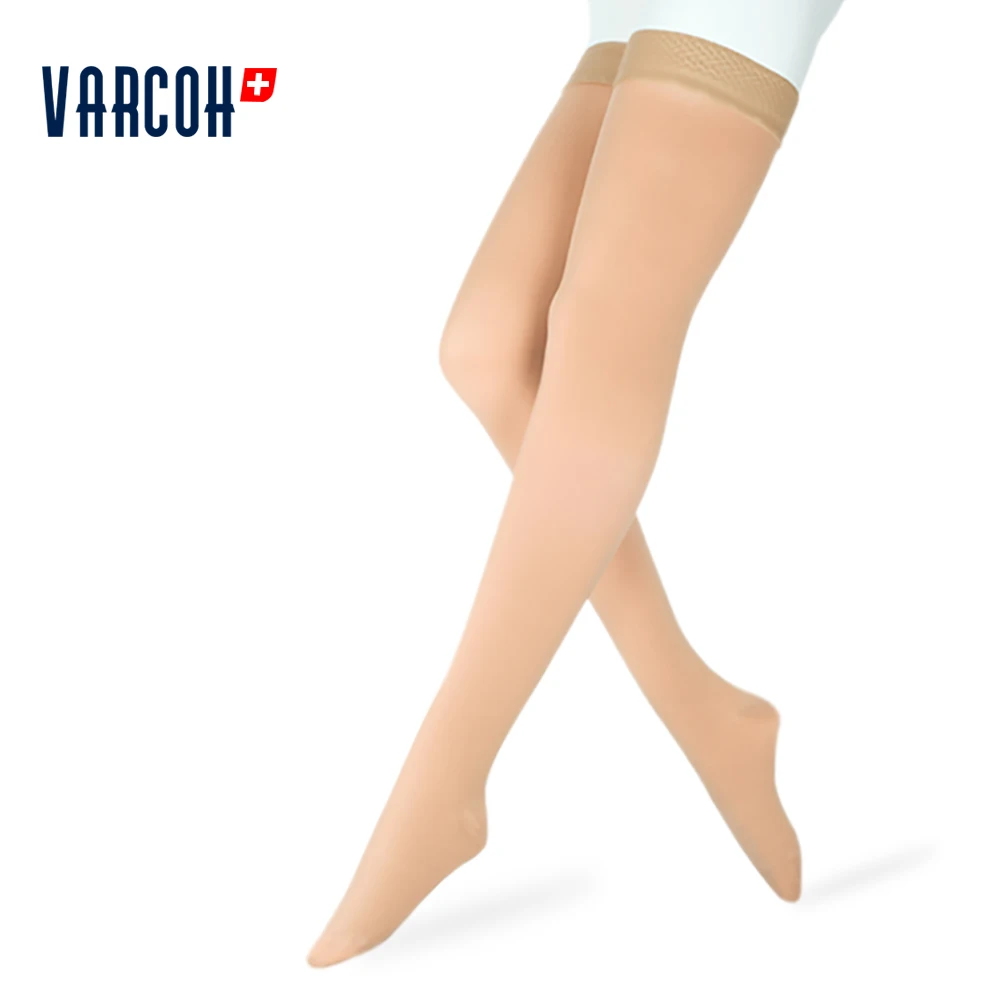 Thigh High Compression Stockings, Opaque, Firm Support 30-40 mmHg With Silicone Band, Treatment Swelling, Varicose Veins, Edema