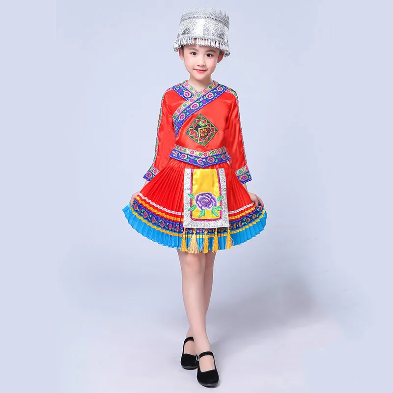 Костюм китайского народного танца детский танцевальный костюм Hmong с китайскими