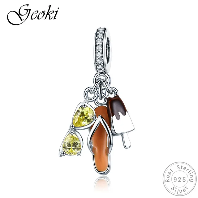 Geoki 925 пробы серебряные летние солнечные очки бутылка для холодных напитков талисманы подходят Pandora браслет косметика и макияж бисер - Цвет: GSCC770-1