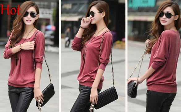 Женские модные футболки с длинным рукавом летучая мышь осенняя Весенняя