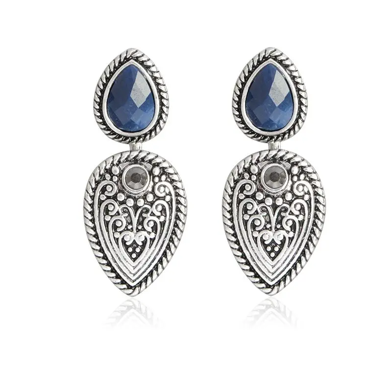 Серьги с камнями голубые металлические винтажные геометрические серьги тотемы